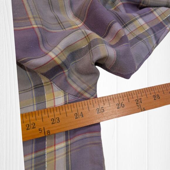 Women's Koret Purple Plaid Button Up Long Sleeve Top With Roll Up Option XL - Picture 7 of 8